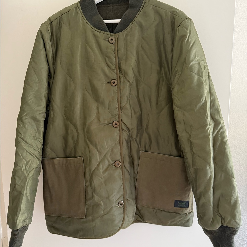 Schott NYC Water Resistant Reversible Bomber Jacket Olive Military M-43 Liner